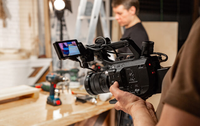 Behind the scenes of video production or video shooting Behind the scenes of video production or video shooting at studio location with film crew camera team.